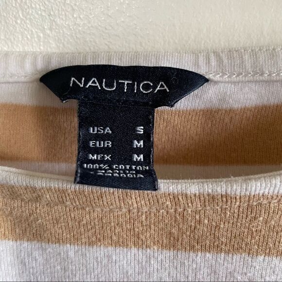 Nautica Womens Knit Top ~ size Small ~ Black, Khaki and white stripes - Picture 4 of 4